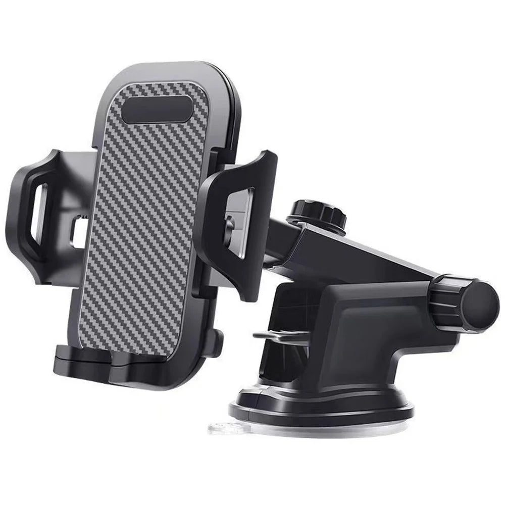 Car Dashboard Windshield Suction Cup Phone Holder Carbon Fiber Texture Extendable Rod Cellphone Bracket - 1