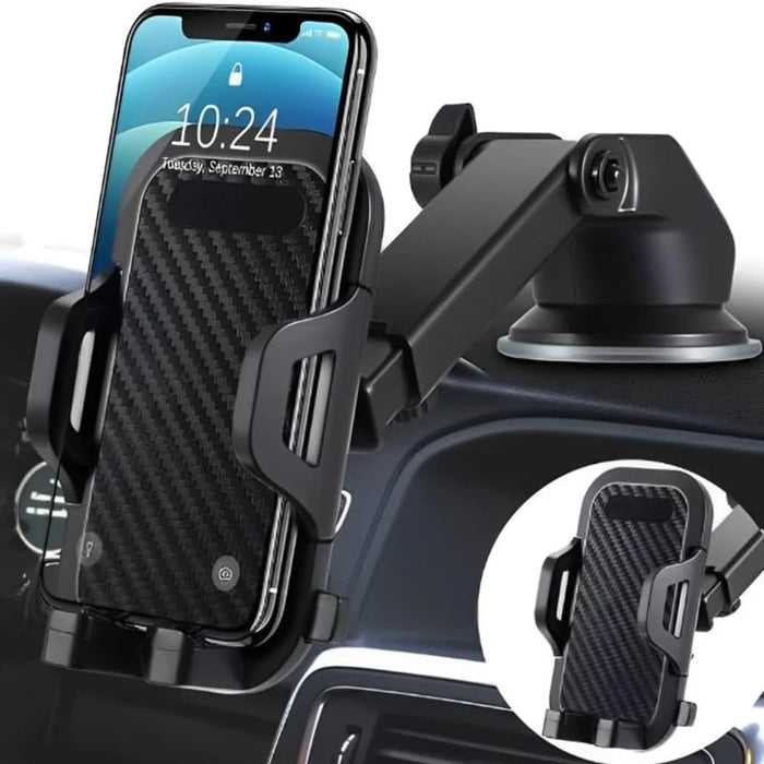 Car Dashboard Windshield Suction Cup Phone Holder Carbon Fiber Texture Extendable Rod Cellphone Bracket - 2
