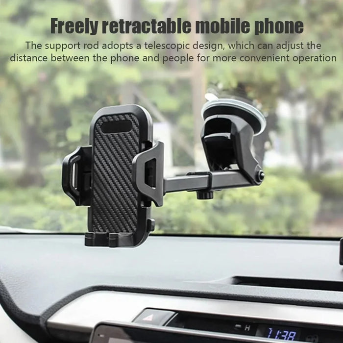 Car Dashboard Windshield Suction Cup Phone Holder Carbon Fiber Texture Extendable Rod Cellphone Bracket - 7