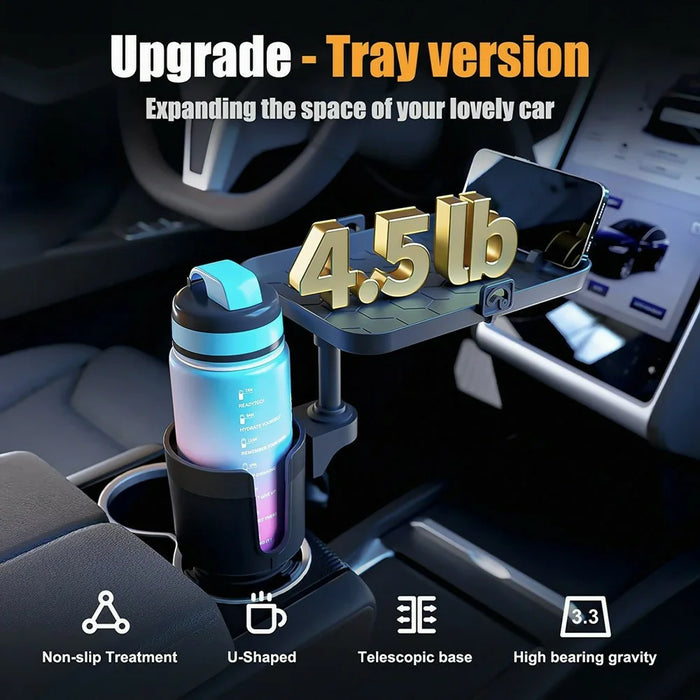 Multifunctional Car Cup Holder Expander Tray with Detachable Plate Phone Stand Food Tray - 3