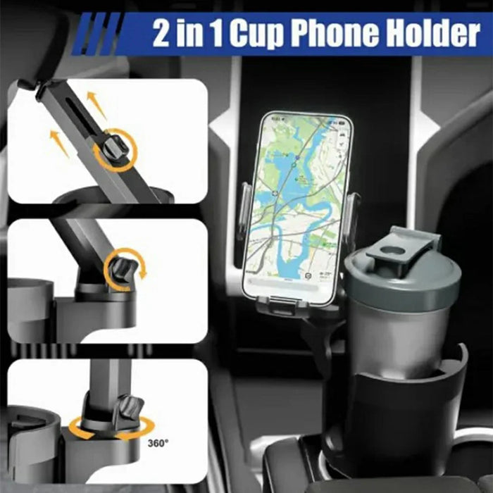 2-in-1 Car Cup Holder Expander 360 Degree Rotating Phone Mount for for Drink Bottles - 3
