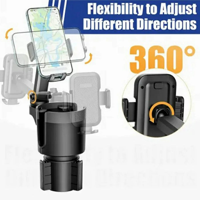 2-in-1 Car Cup Holder Expander 360 Degree Rotating Phone Mount for for Drink Bottles - 4