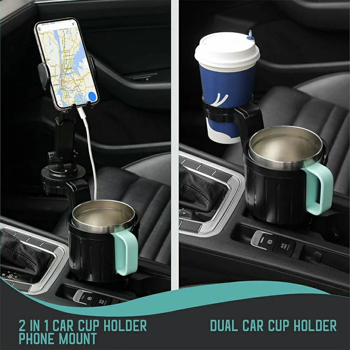 2-in-1 Car Cup Holder Expander 360 Degree Rotating Phone Mount for for Drink Bottles - 6