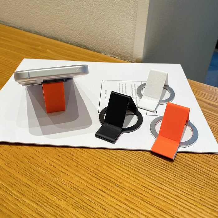 Alloy + PU Leather Kickstand Phone Holder - Silver  /  Orange - 3
