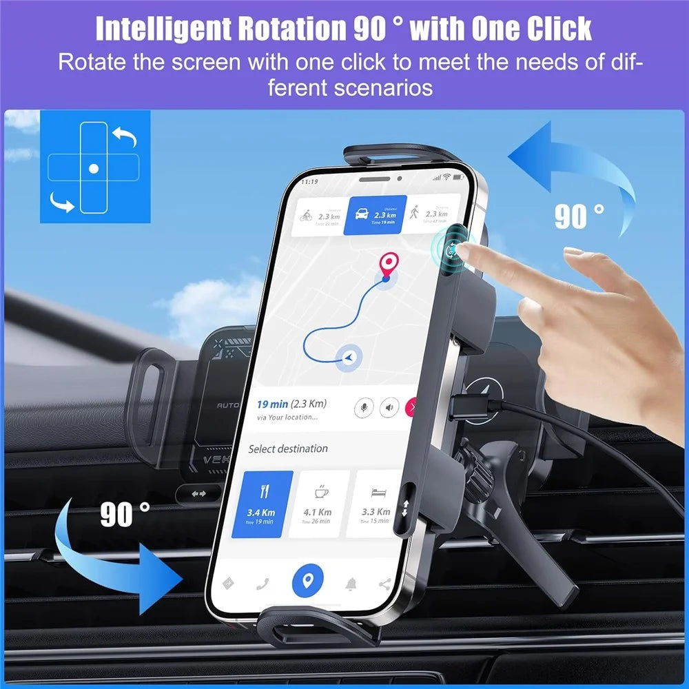 15W Car Air Outlet Rotating Wireless Charging Phone Holder (Air Outlet Model) - Black - 6