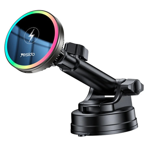 YESIDO C315 Car Wireless Charger Set Suction Cup Air Vent Mount RGB Lighting Cooling Fan 15W Fast Charging Stand - 1