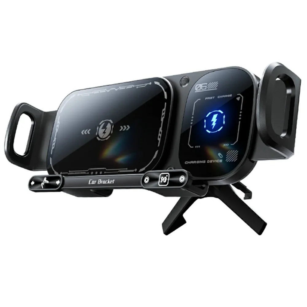 SD01 15W Wireless Charger Phone Holder Air Vent Car Mount Dual Coil Rotating Phone Stand - Black - 1