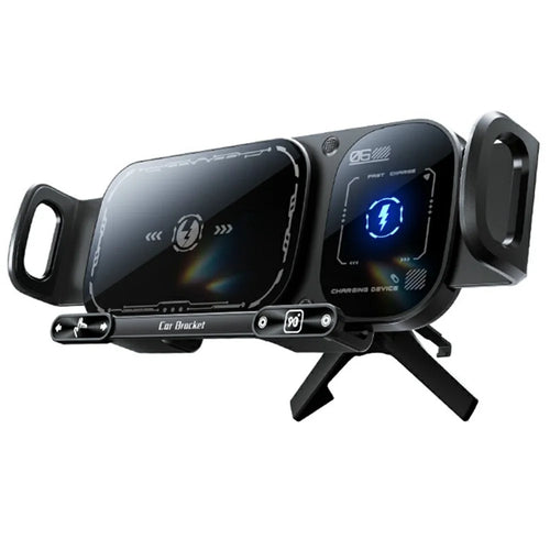 SD01 15W Wireless Charger Phone Holder Air Vent Car Mount Dual Coil Rotating Phone Stand - Black - 1