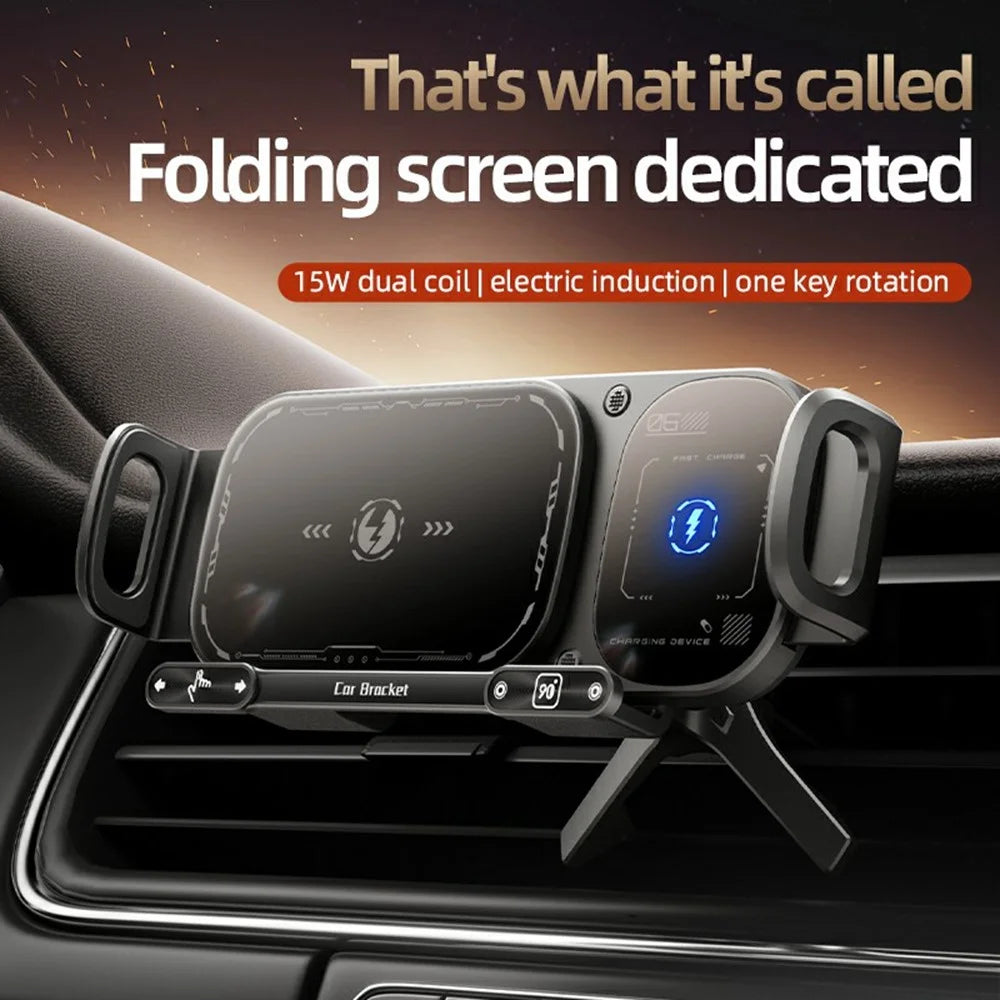 SD01 15W Wireless Charger Phone Holder Air Vent Car Mount Dual Coil Rotating Phone Stand - Black - 2