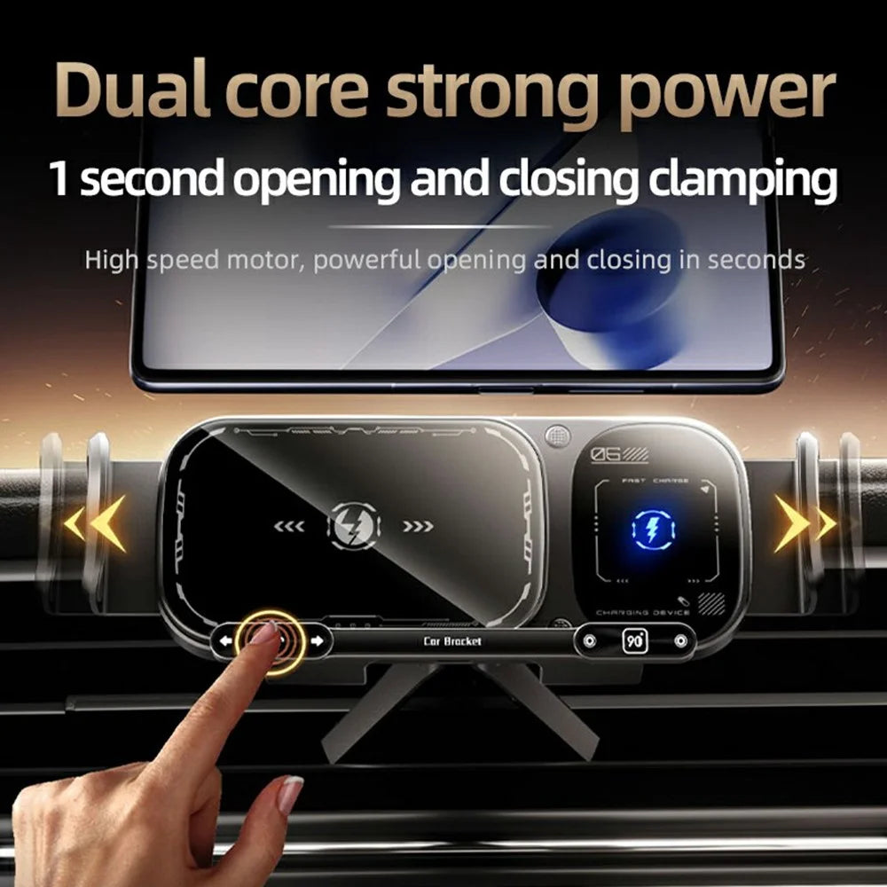 SD01 15W Wireless Charger Phone Holder Air Vent Car Mount Dual Coil Rotating Phone Stand - Black - 3