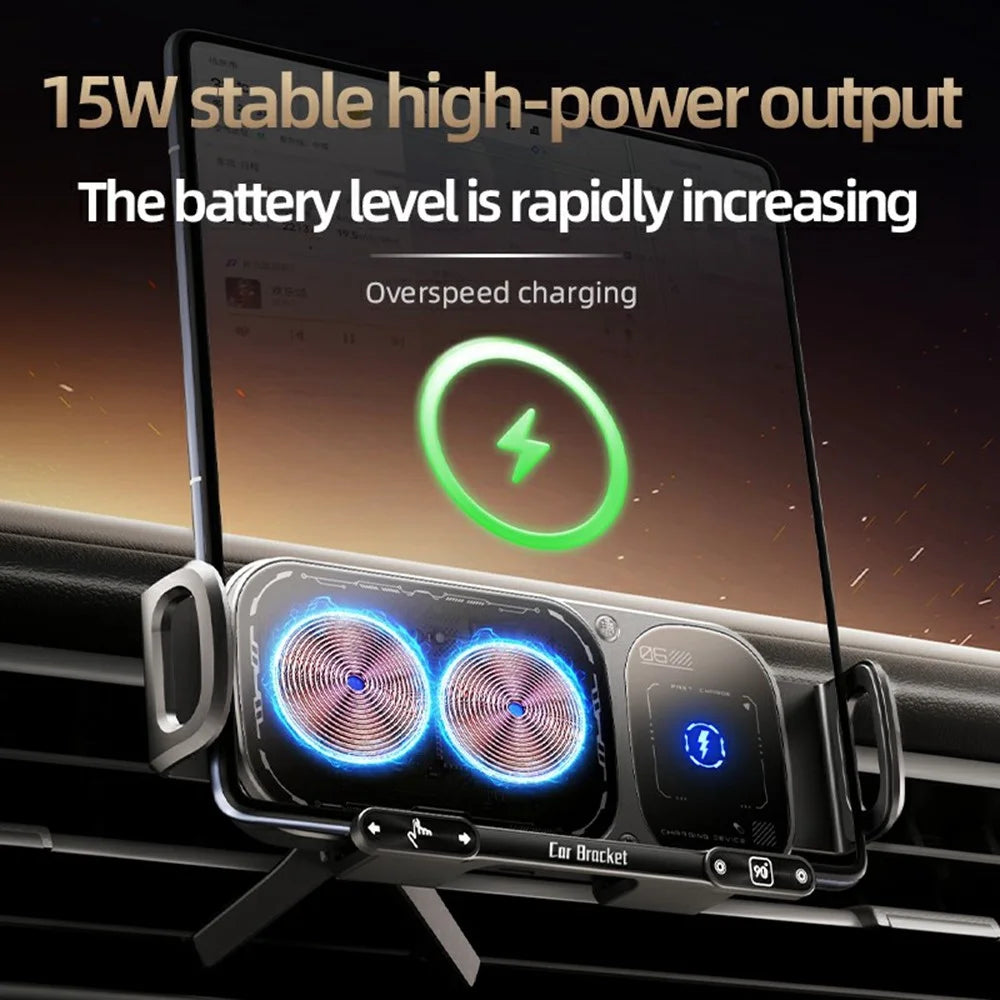 SD01 15W Wireless Charger Phone Holder Air Vent Car Mount Dual Coil Rotating Phone Stand - Black - 4