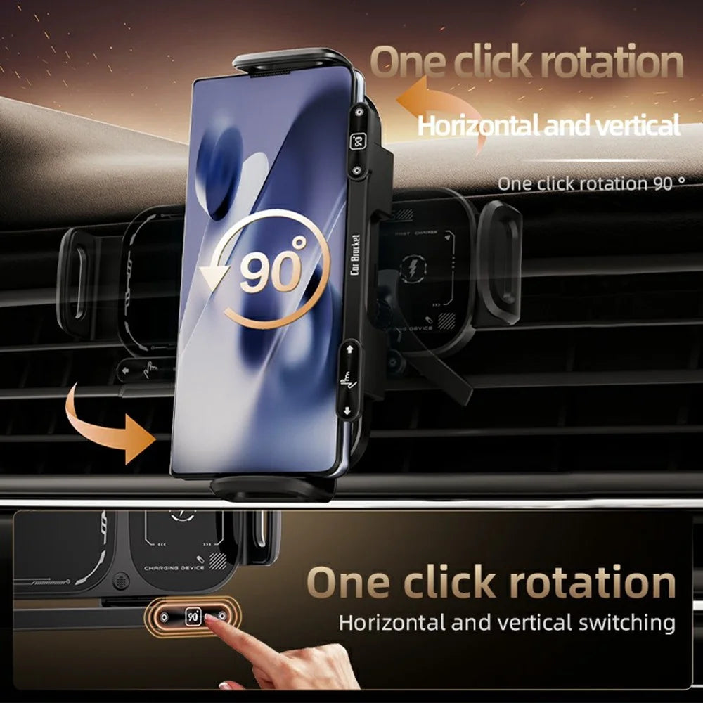 SD01 15W Wireless Charger Phone Holder Air Vent Car Mount Dual Coil Rotating Phone Stand - Black - 6
