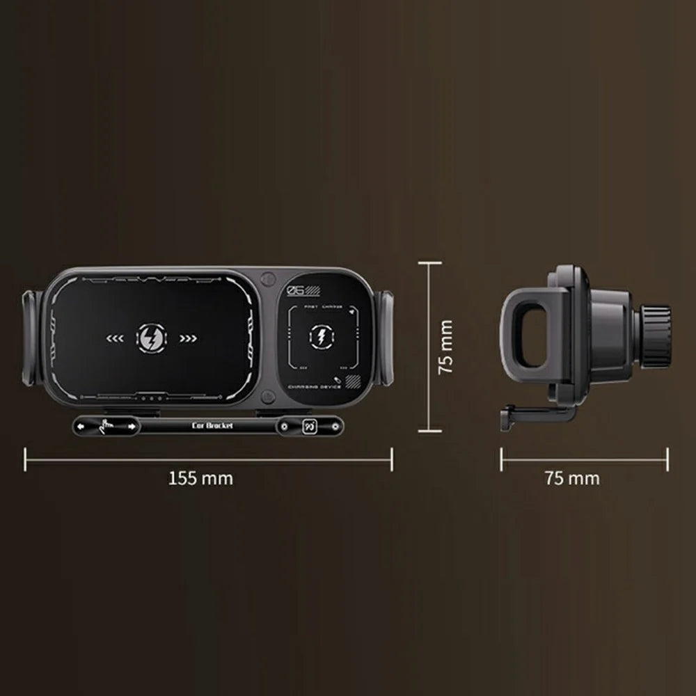 SD01 15W Wireless Charger Phone Holder Air Vent Car Mount Dual Coil Rotating Phone Stand - Black - 7