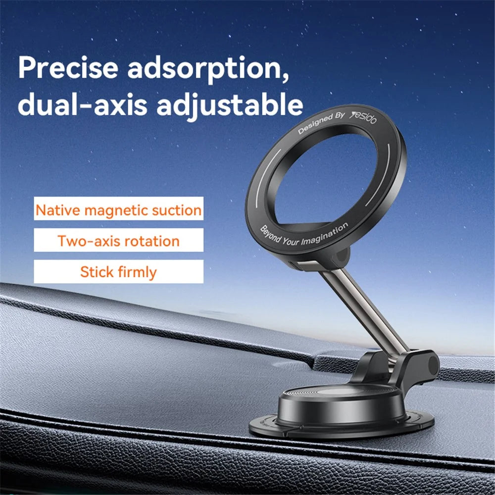 YESIDO C218 Compitable with Magsafe Car Phone Mount Stand Dual Axis Folding 360 Degree Rotating Magnetic Holder - 2