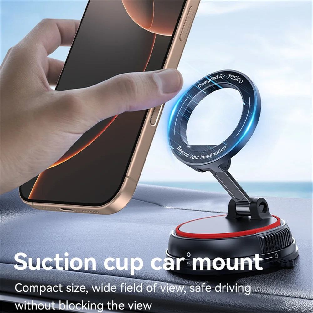 YESIDO C219 Compitable with MagSafe Car Phone Mount Stand Dual-Axis Folding 360 Degree Rotating Magnetic Suction Cup Holder - 2
