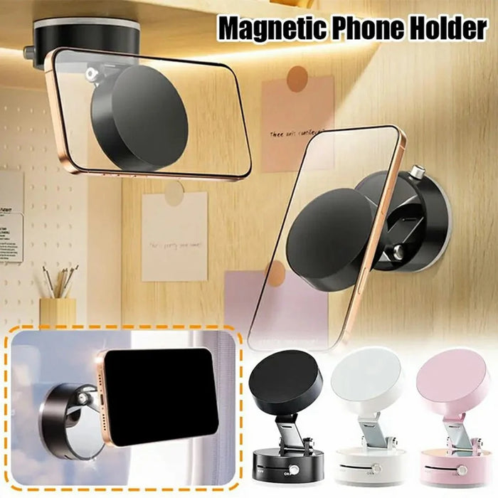 P1 Vacuum Suction Cup Phone Holder Magnetic Foldable Car Desktop Cellphone Stand - Black - 2