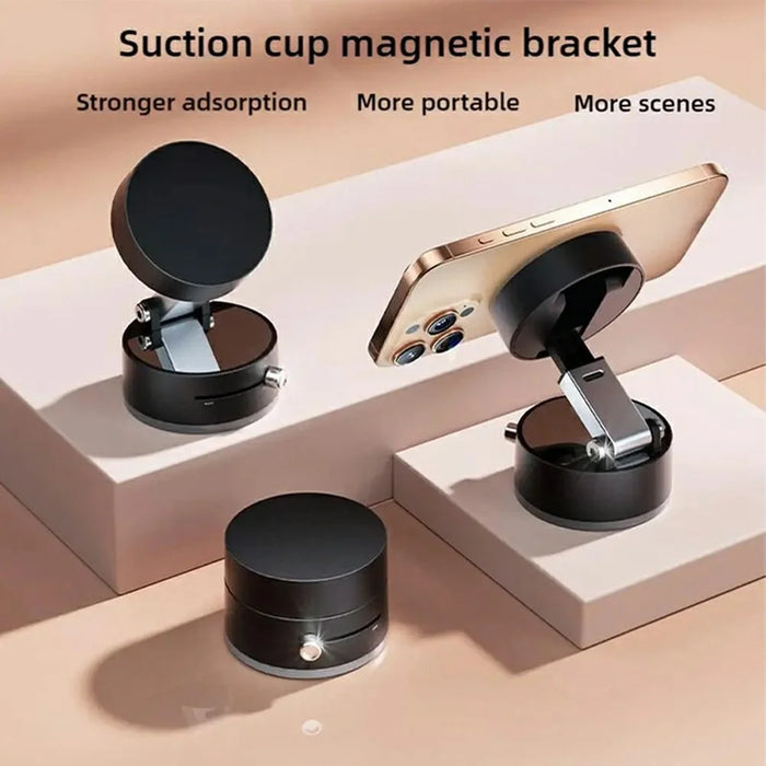 P1 Vacuum Suction Cup Phone Holder Magnetic Foldable Car Desktop Cellphone Stand - Black - 3