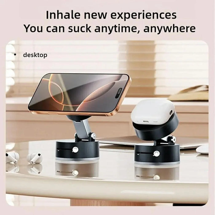 P1 Vacuum Suction Cup Phone Holder Magnetic Foldable Car Desktop Cellphone Stand - Black - 6