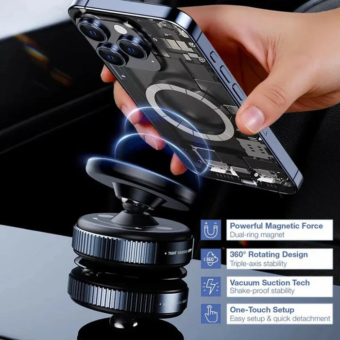 K009 Mechanical Vacuum Suction Magnetic Car Phone Mount 360 Degree Rotation Navigation Holder - Black - 2