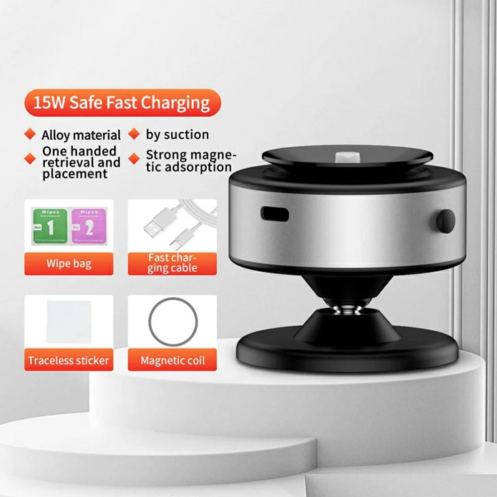 X11 Car Phone Magnetic Holder 15W Wireless Charging Vacuum Suction Rotatable Navigation Stand - Silver - 2