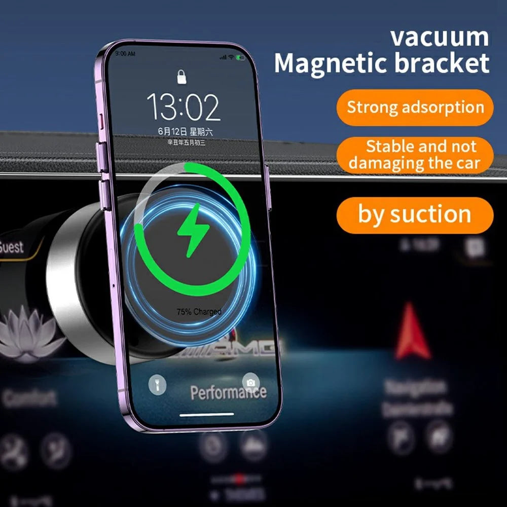 X11 Car Phone Magnetic Holder 15W Wireless Charging Vacuum Suction Rotatable Navigation Stand - Silver - 4