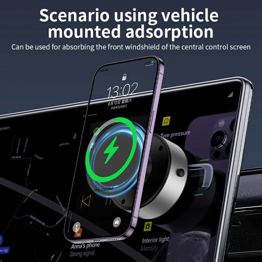 X11 Car Phone Magnetic Holder 15W Wireless Charging Vacuum Suction Rotatable Navigation Stand - Silver - 5