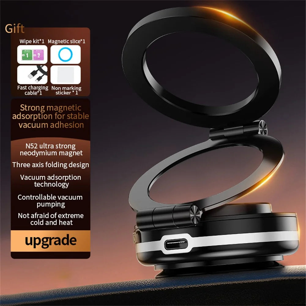 C2 Car Phone Holder Air Vent Dashboard Windshield Foldable Magnetic Cellphone Stand - Black - 2