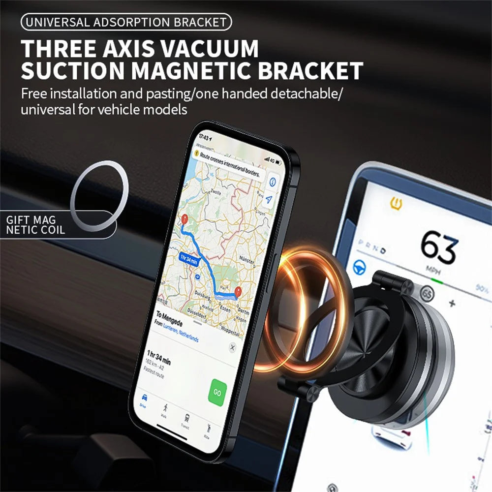 C2 Car Phone Holder Air Vent Dashboard Windshield Foldable Magnetic Cellphone Stand - Black - 4