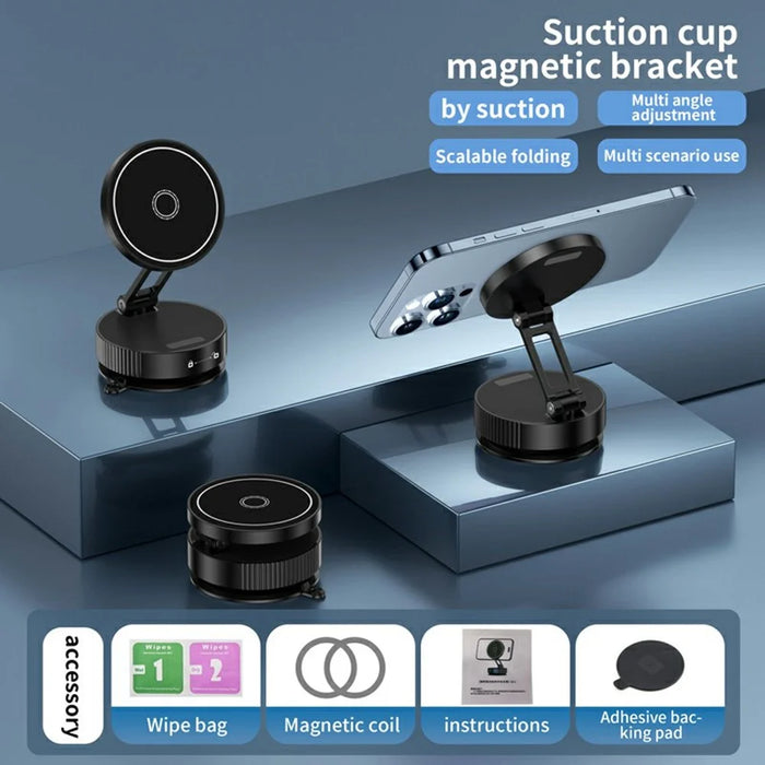 Q11 Universal Phone Holder Car Dashboard Mount Mechanical Magnetic Vacuum Suction Navigation Stand - Black - 2