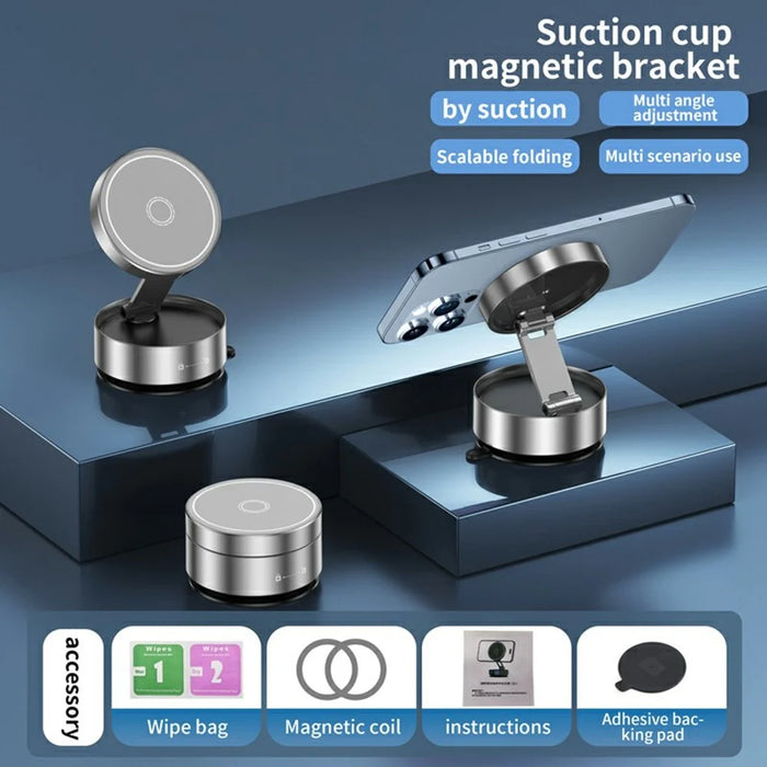 Q12 Universal Car Phone Holder Magnetic Foldable Suction Cup Adjustable Smartphone Navigation Stand - Silver - 2