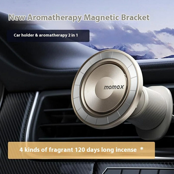 MOMAX 1-Move Relaxaire 2 In 1 Aroma Diffuser Magnetic Car Air Vent Mount Phone Holder Bracket - Titanium Gold - 3