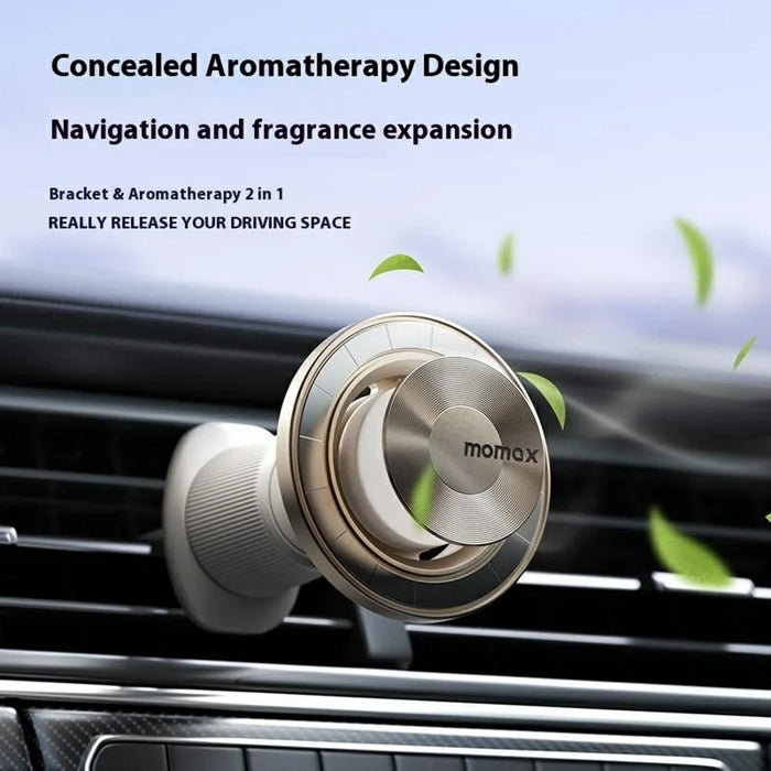 MOMAX 1-Move Relaxaire 2 In 1 Aroma Diffuser Magnetic Car Air Vent Mount Phone Holder Bracket - Titanium Gold - 4