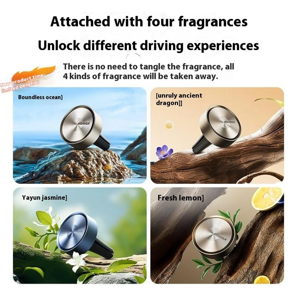 MOMAX 1-Car Relaxaire Car Air Vent Freshener Aluminum Alloy Aromatherapy Diffuser with 4 Fragrance Pads - Dark Grey - 7