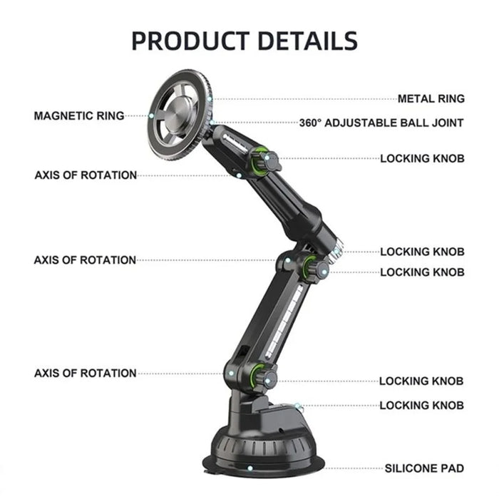 XWJ-JX04 360 Degree Rotation Magnetic Car Mount Suction Cup Base Long Arm Phone Holder for Dashboard Windshield - Gear Type - 6