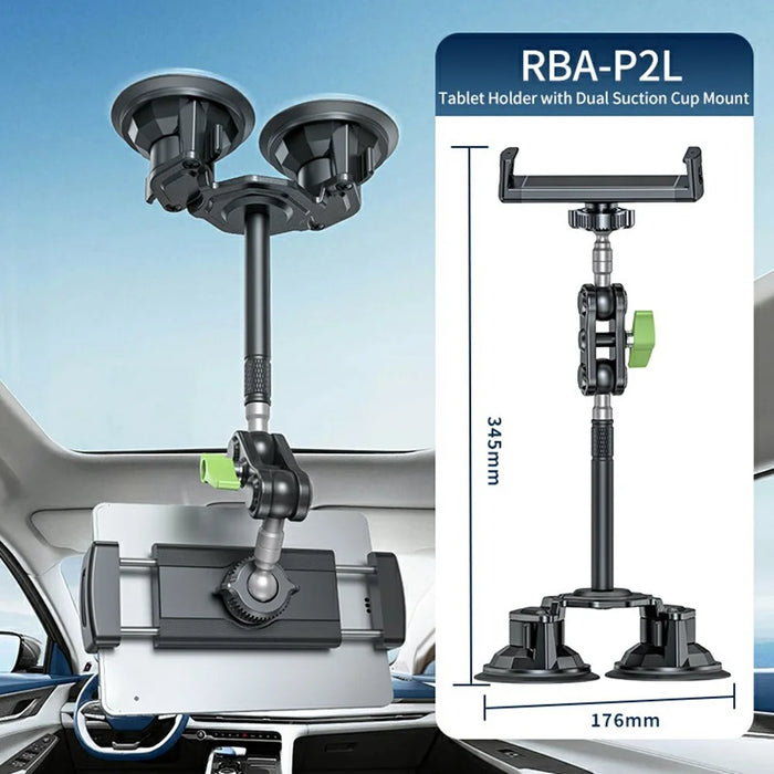 LANPARTE RBA-P2L Dual Suction Cup Tablet Stand Extended Version Universal Car Holder Mount with Adjustable Arm - 7