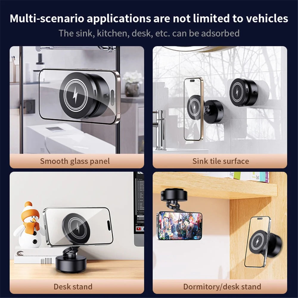 D1 Electric Vacuum Suction Multi Angle Rotating Car Phone Holder 15W Wireless Charging Magnetic Mount for Smartphones - 6
