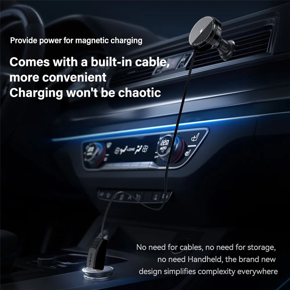 X02 15W Car Air Vent Mount Magnetic Phone Holder Wireless Charger with Retractable Type C Cable - Silver - 3