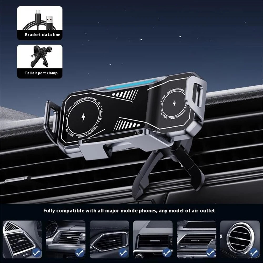 A001 Wireless Charging Car Vent Mount Holder for Foldable Phones 15W Fast Charger with Atmosphere Light - 3