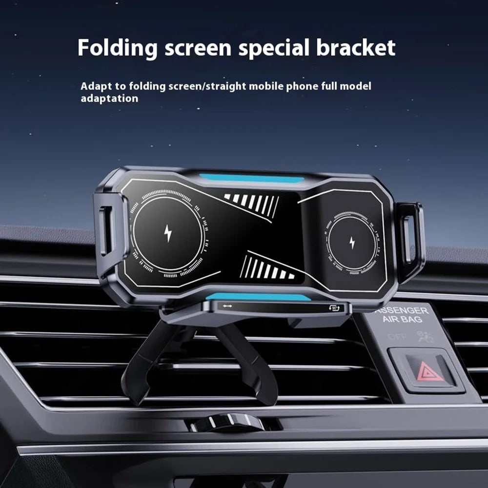 A001 Wireless Charging Car Vent Mount Holder for Foldable Phones 15W Fast Charger with Atmosphere Light - 4