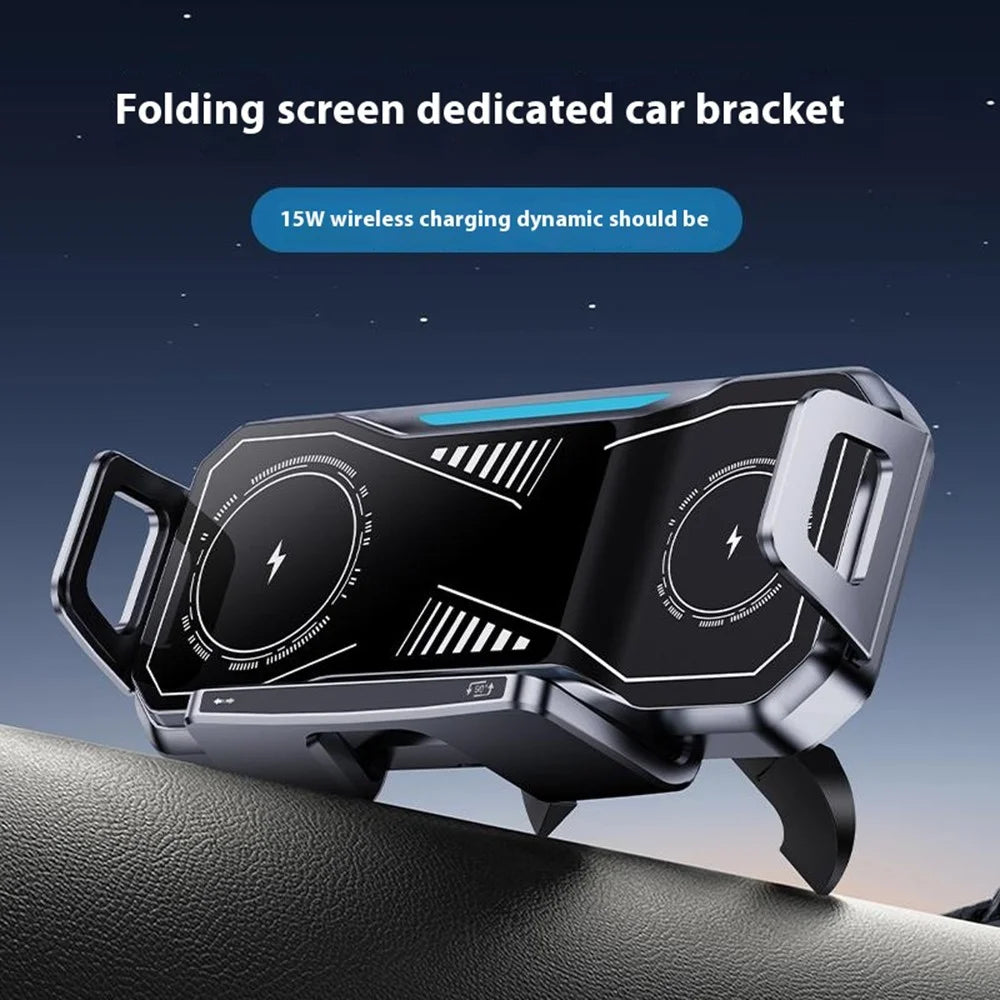A001 Wireless Charging Car Vent Mount Holder for Foldable Phones 15W Fast Charger with Atmosphere Light - 5