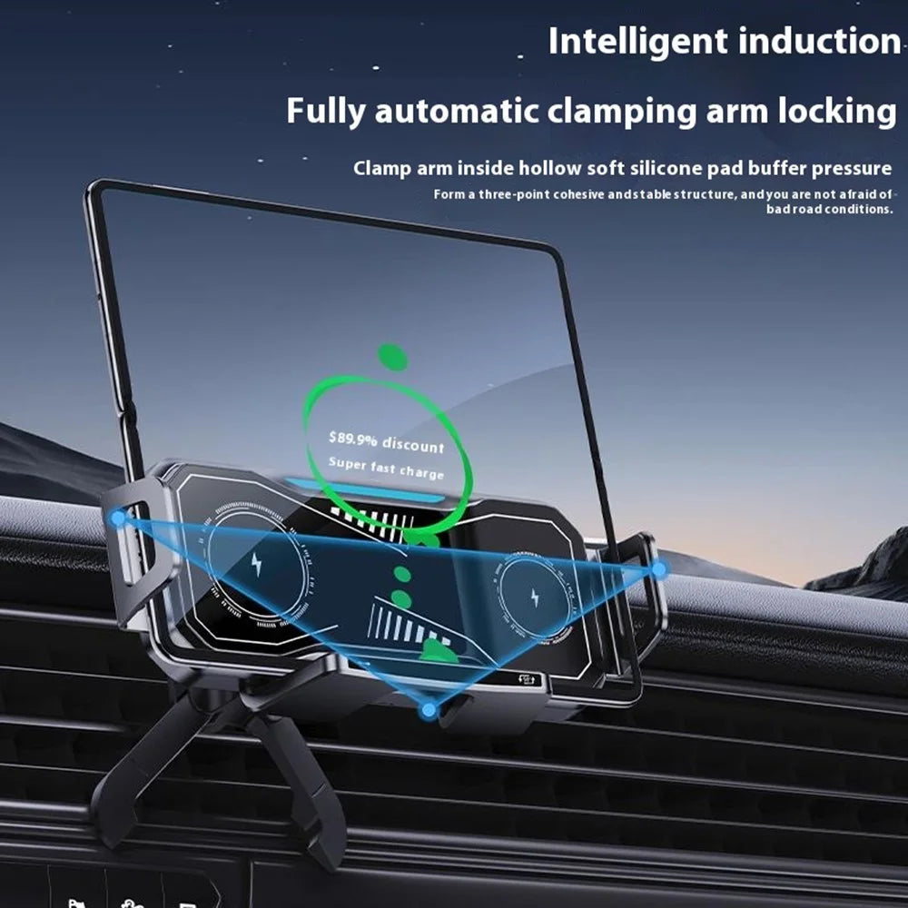 A001 Wireless Charging Car Vent Mount Holder for Foldable Phones 15W Fast Charger with Atmosphere Light - 7