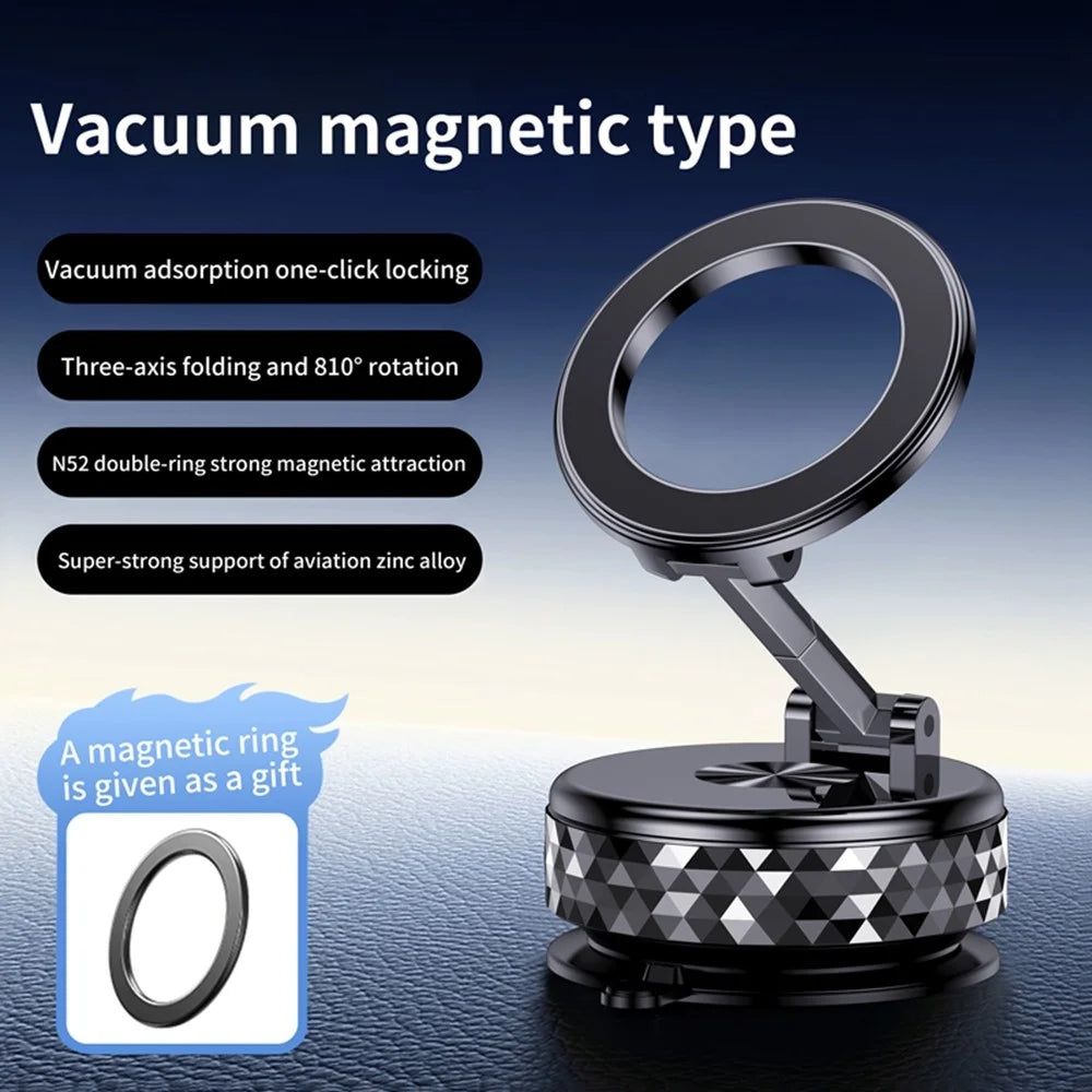 K12 Magnetic Car Phone Holder Vacuum Suction Mount Foldable 360 Degree Rotation Phone Bracket - Black - 2