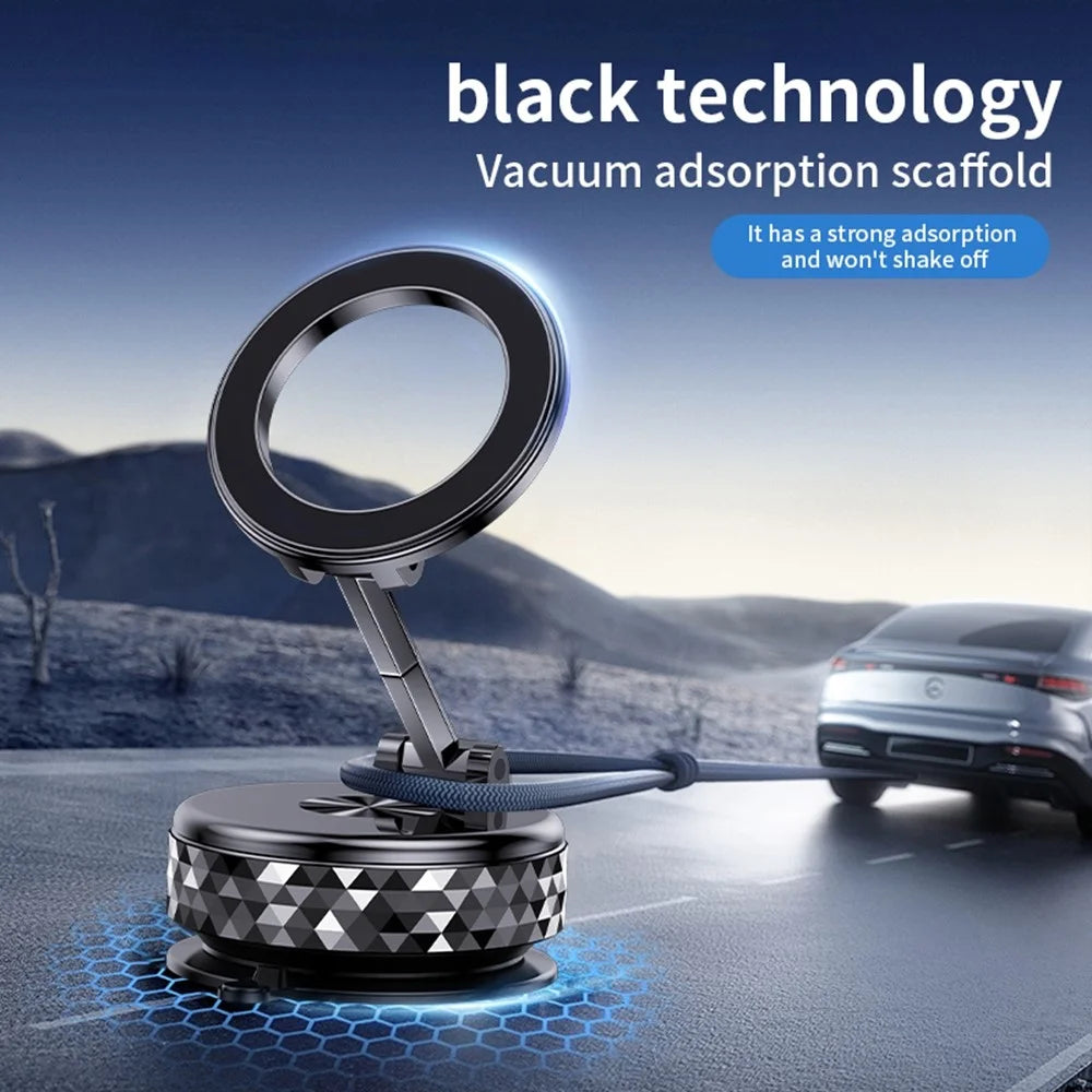 K12 Magnetic Car Phone Holder Vacuum Suction Mount Foldable 360 Degree Rotation Phone Bracket - Black - 3