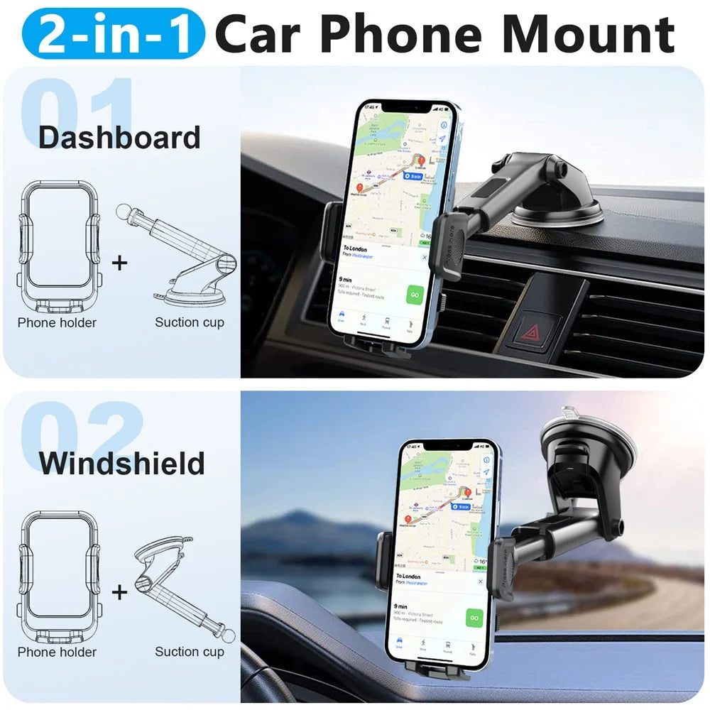 ML213 Car Phone Mount 360° Rotation Suction Cup Dashboard Windshield Cell Phone Holder - Black - 5