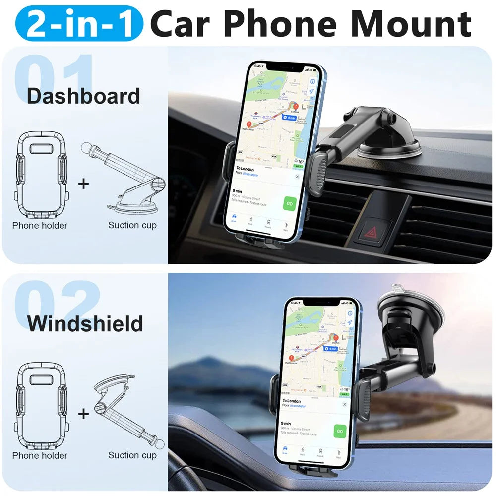 ML209 2 in 1 Car Phone Holder Mount Powerful Suction Phone Mount for Car Dashboard Windshield - Black - 6