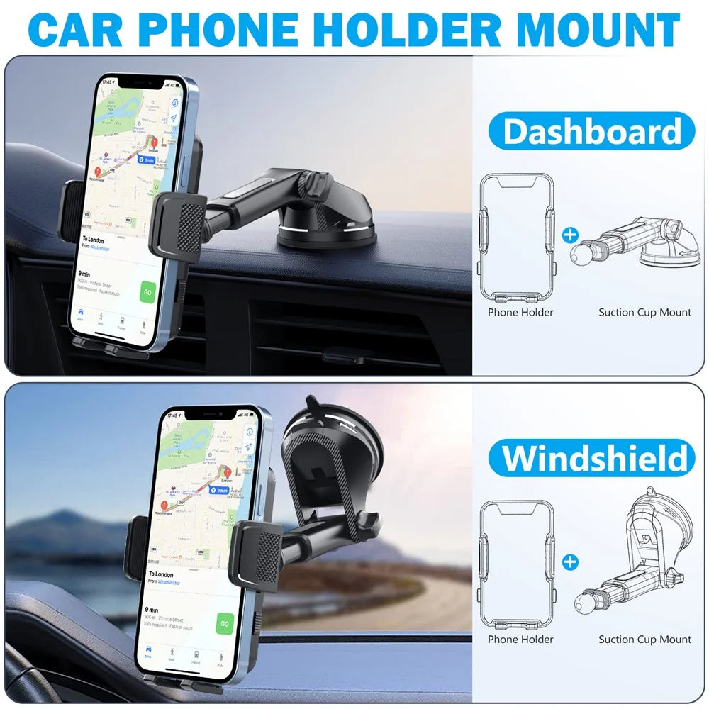 ML236 Car Phone Holder 360 Degree Rotation Extendable Suction Cup Mobile Mount for Windshield Dashboard - Black - 5