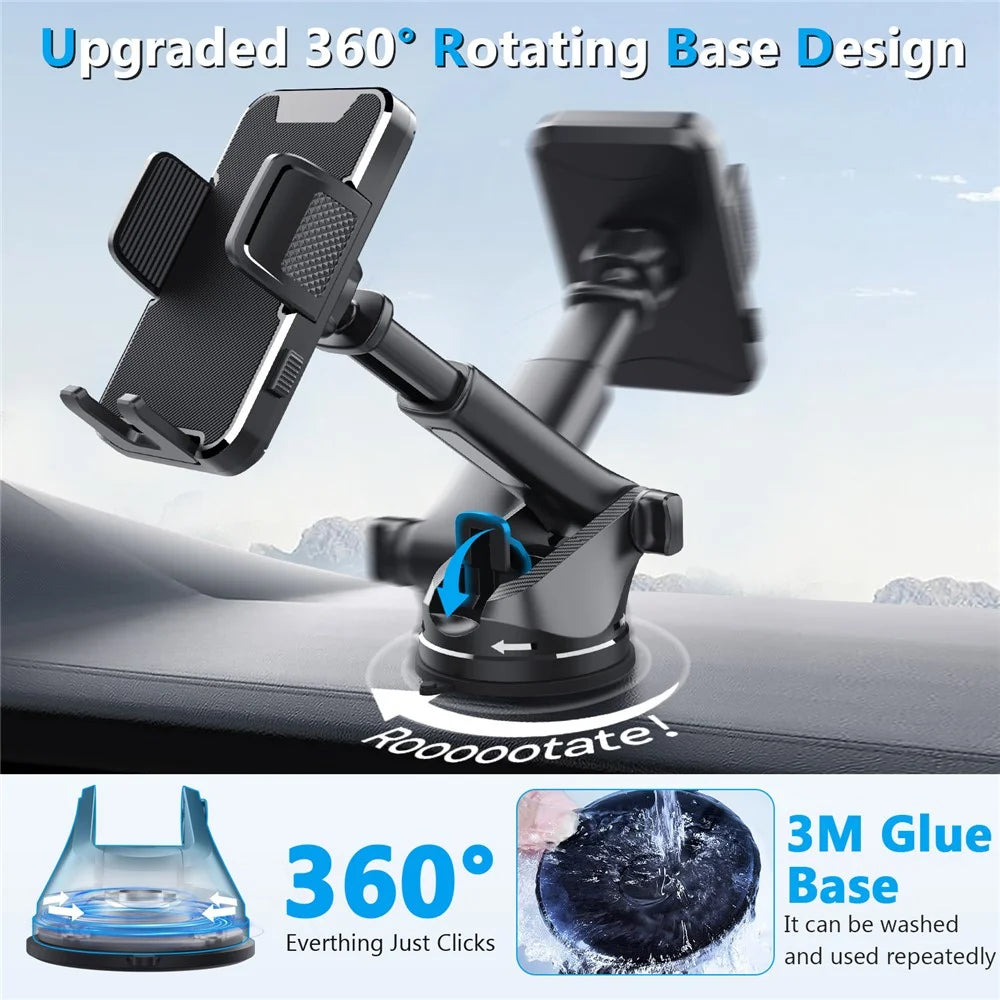 ML236 Car Phone Holder 360 Degree Rotation Extendable Suction Cup Mobile Mount for Windshield Dashboard - Black - 7