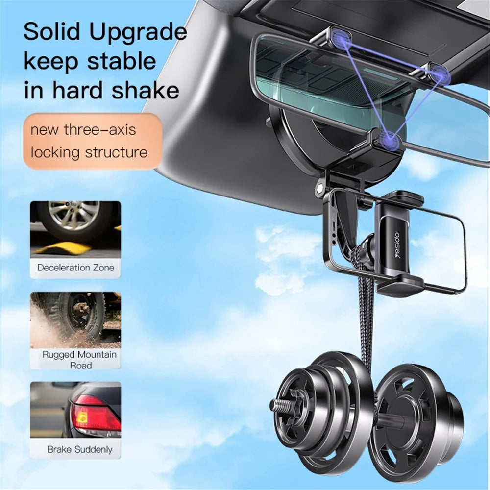 YESIDO C193 Vehicle Rear View Mirror Phone Holder Mount Universal 360 Degree Rotatable Cell Phone Clip for Car - 4
