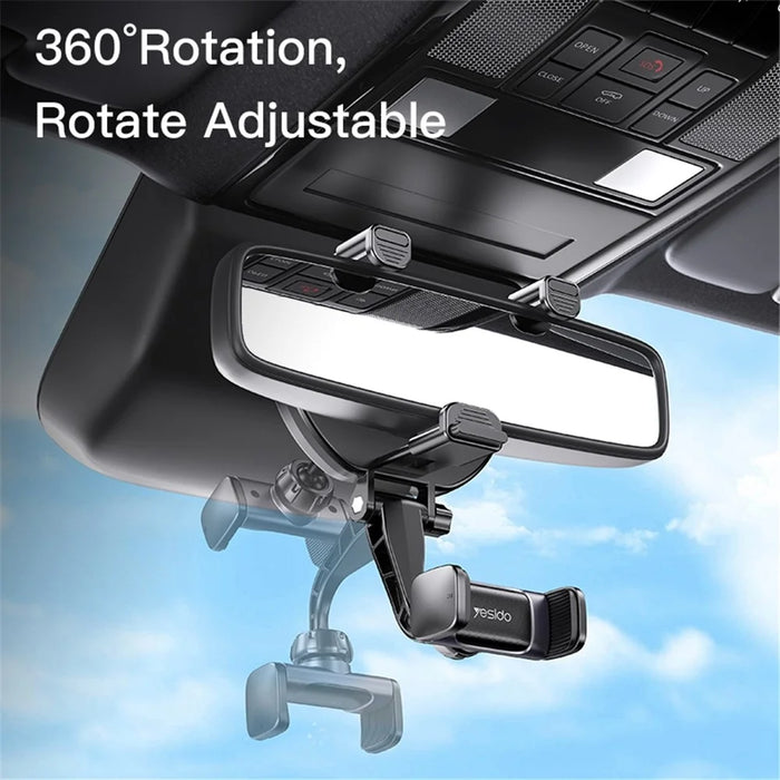 YESIDO C193 Vehicle Rear View Mirror Phone Holder Mount Universal 360 Degree Rotatable Cell Phone Clip for Car - 5