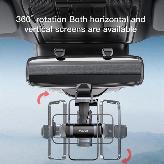 YESIDO C193 Vehicle Rear View Mirror Phone Holder Mount Universal 360 Degree Rotatable Cell Phone Clip for Car - 6
